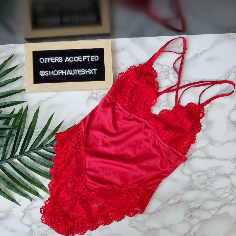 Guess Red Satin Lace Bodysuit - Picture 1 of 5